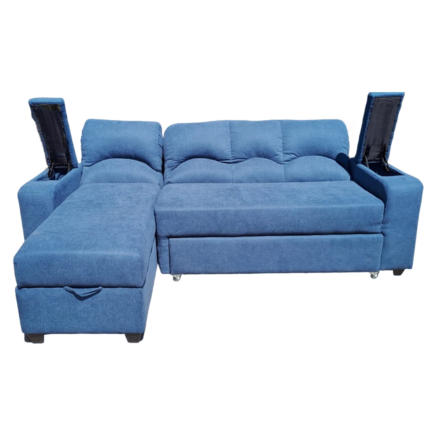 SECCIONAL CAMA BAUL FUNCIONAL 2 PZ DECO LINO AZUL IZQUIERDO - vista 4