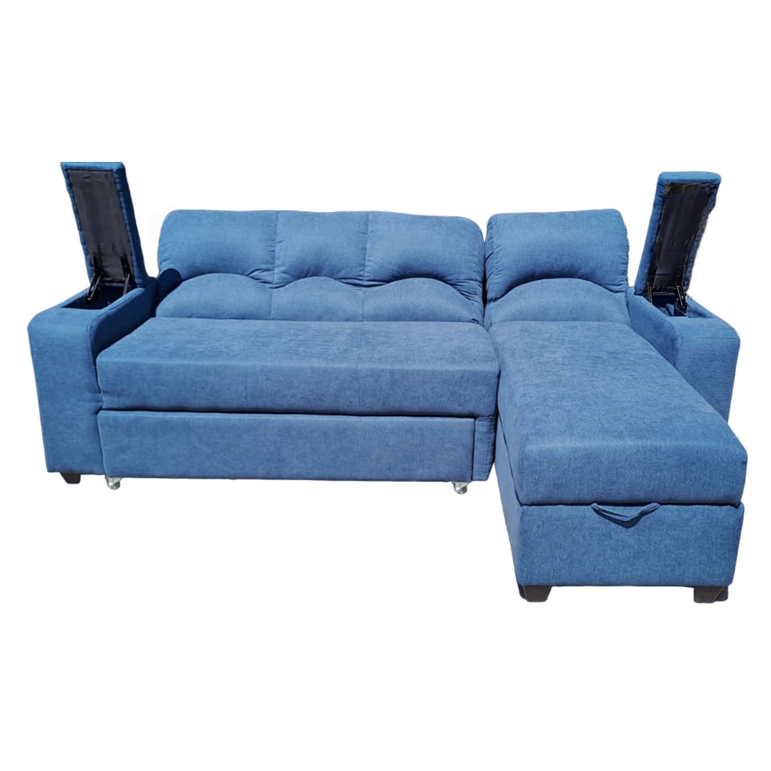 SECCIONAL CAMA BAUL FUNCIONAL 2 PZ DECO LINO AZUL DERECHO - vista 5