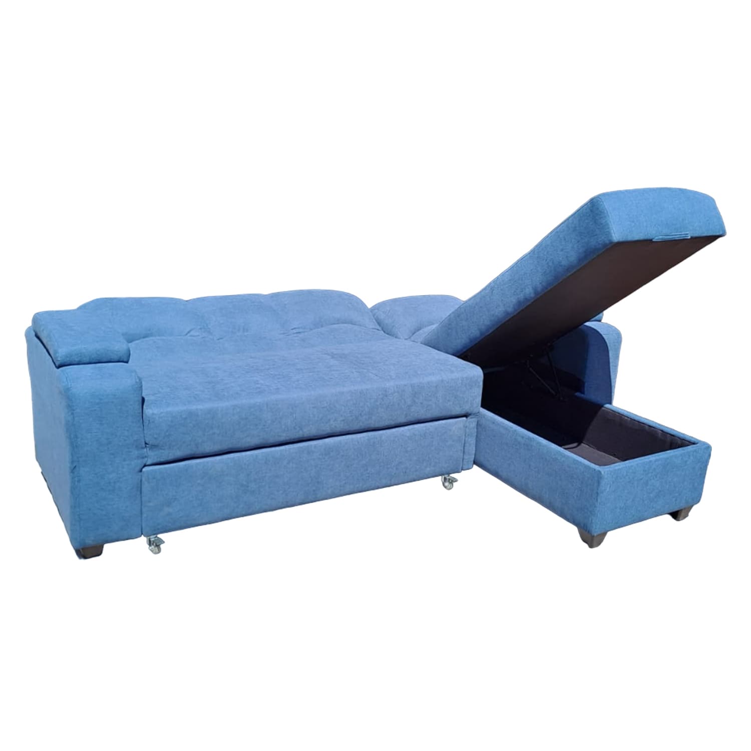 SECCIONAL CAMA BAUL FUNCIONAL 2 PZ DECO LINO AZUL DERECHO - vista 4