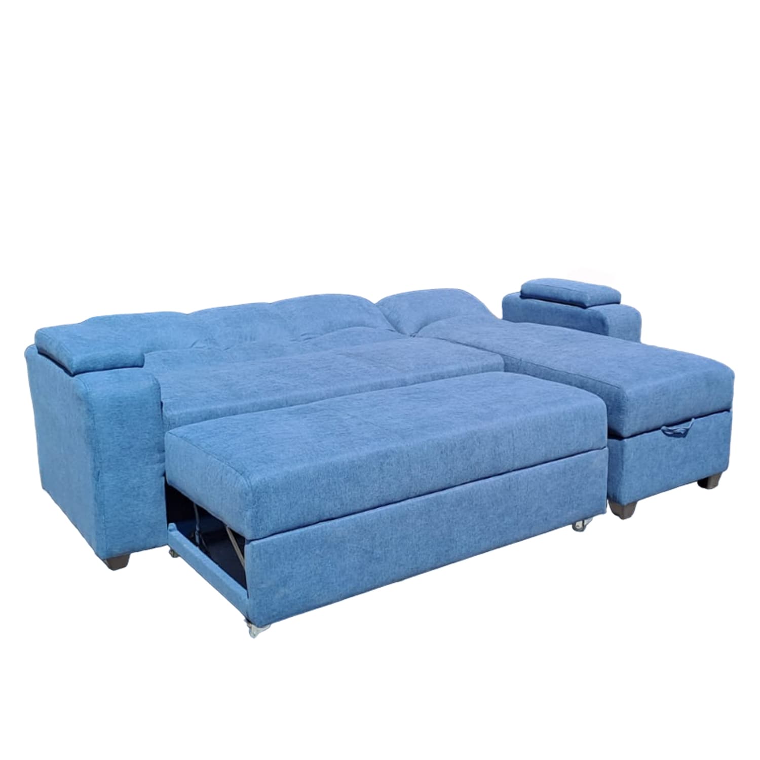 SECCIONAL CAMA BAUL FUNCIONAL 2 PZ DECO LINO AZUL DERECHO - vista 3