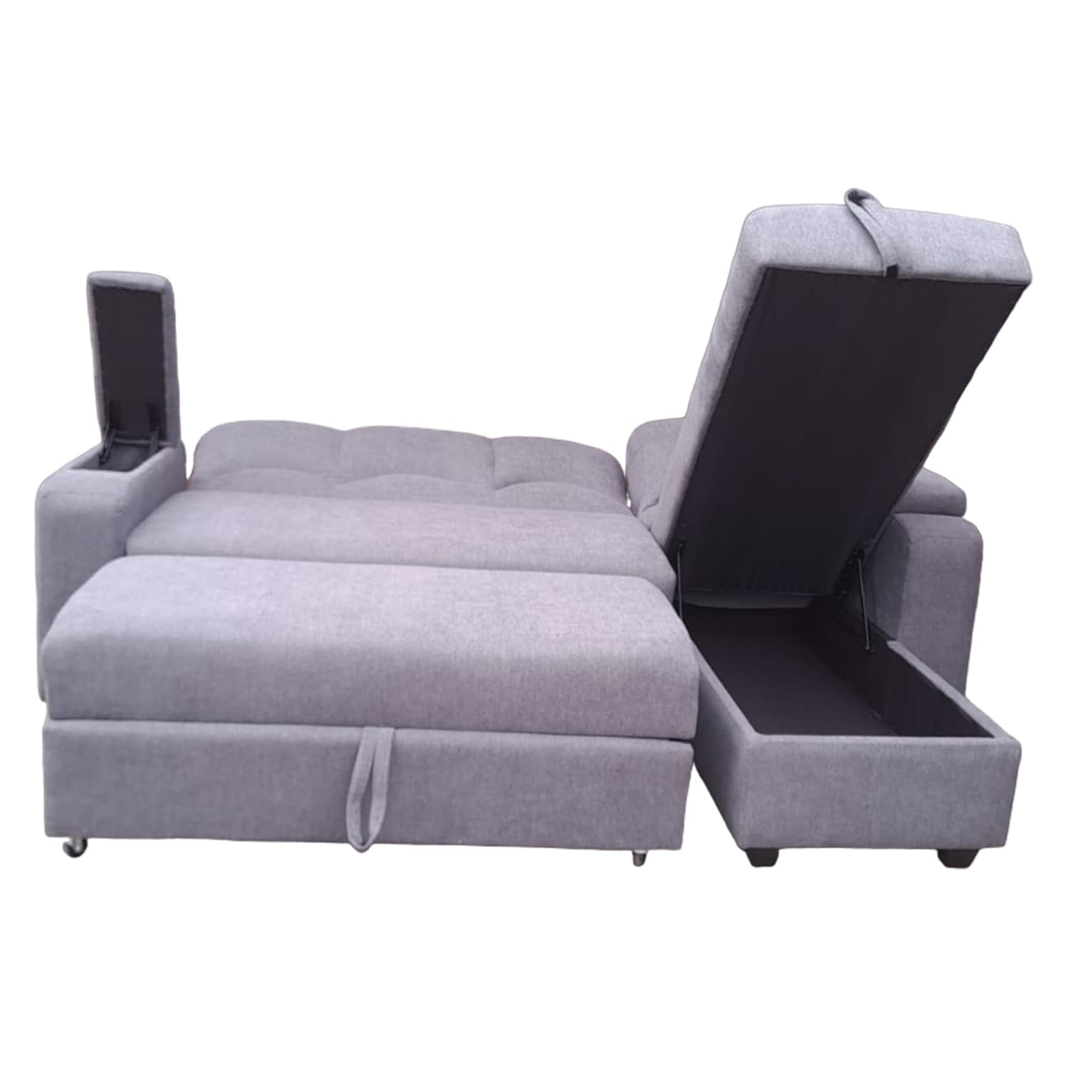 SECCIONAL CAMA BAUL FUNCIONAL 2 PZ DECO LINO GRIS DERECHO - vista 4