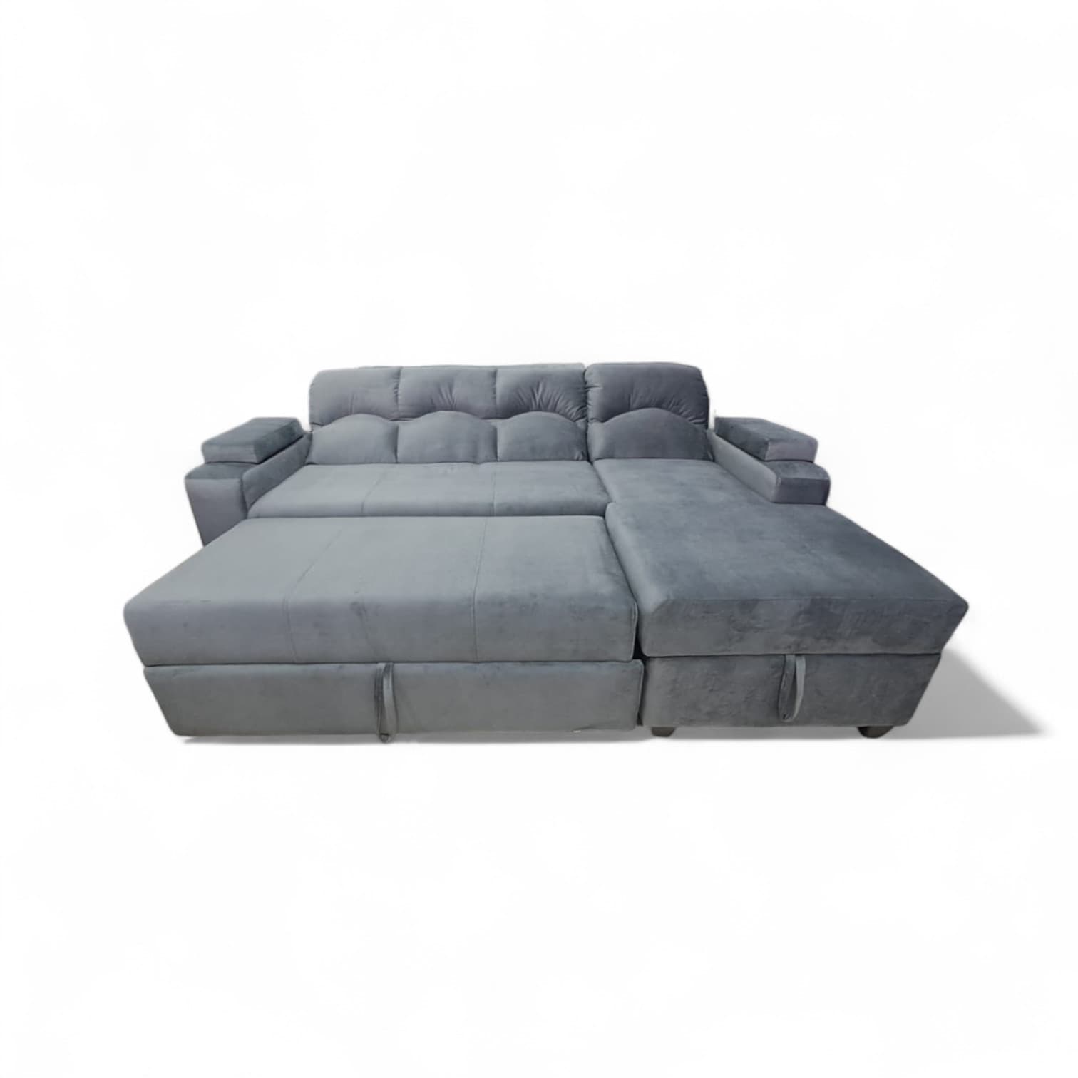 Seccional Cama Baúl Funcional 2 PZ Deco Felpa Gris Derecho con Posavaso - vista 3