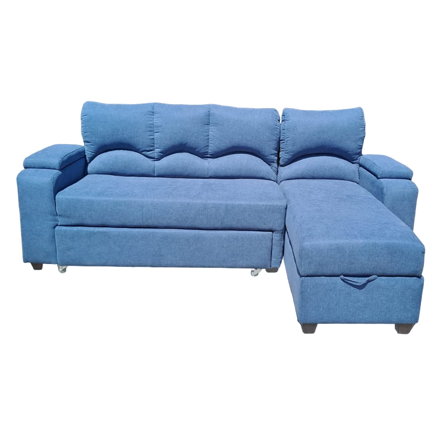 SECCIONAL CAMA BAUL FUNCIONAL 2 PZ DECO LINO AZUL DERECHO - vista alternativa