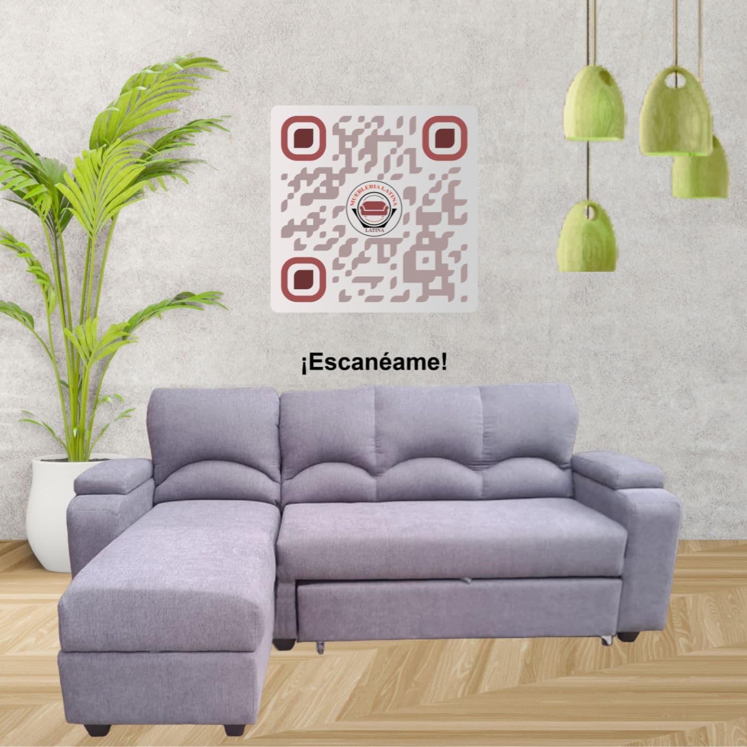 SECCIONAL CAMA BAUL FUNCIONAL 2 PZ DECO LINO GRIS IZQUIERDO