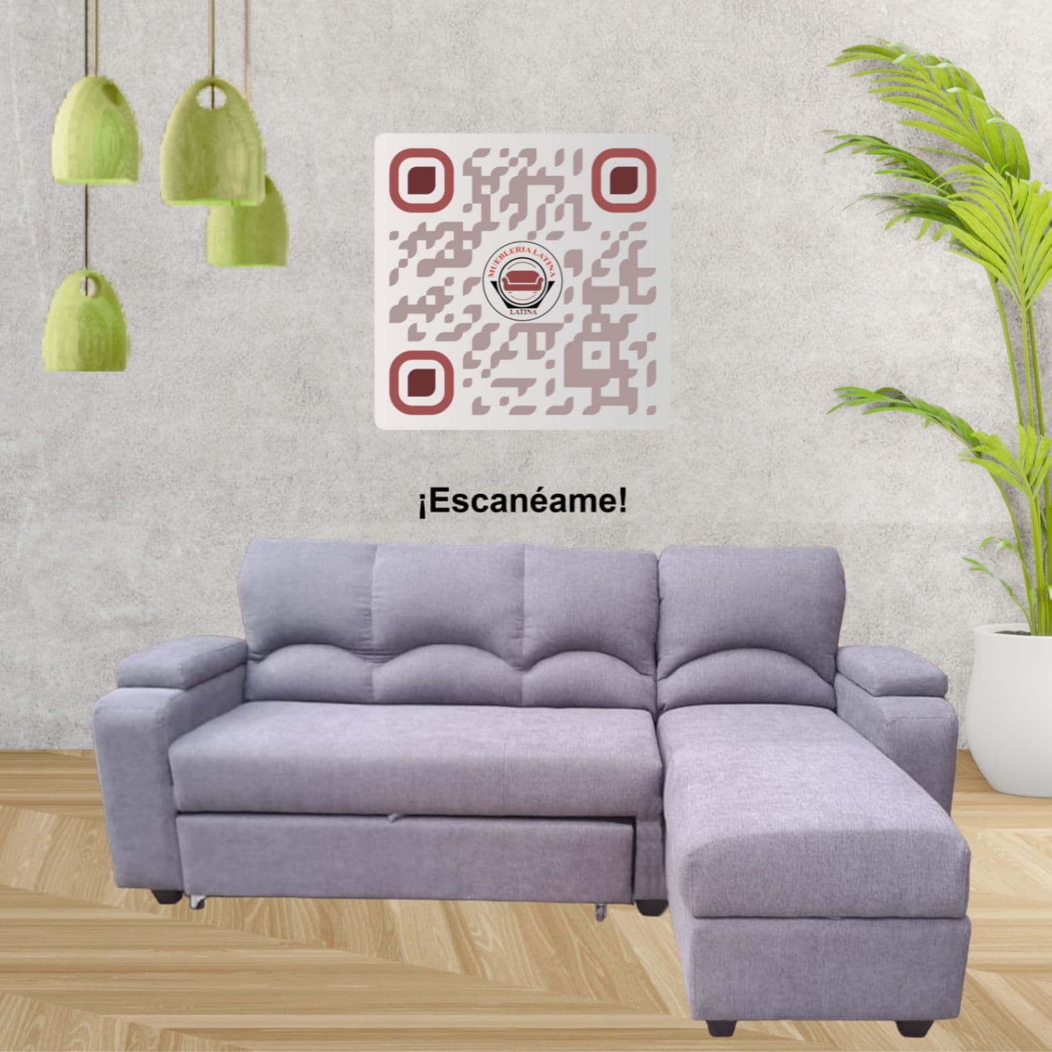 SECCIONAL CAMA BAUL FUNCIONAL 2 PZ DECO LINO GRIS DERECHO