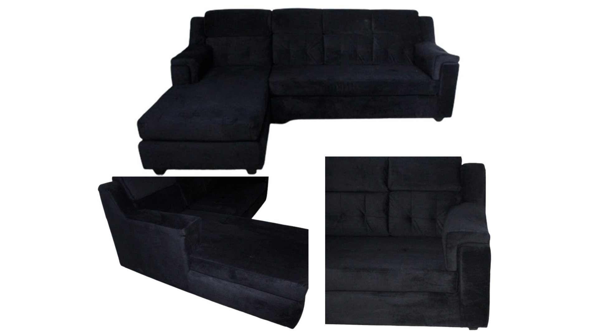 SECCIONAL FELPA FORTUNE NEGRO IZQUIERDO